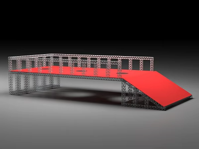 Metal Frame Platform Structure With Red Ramp And Steel Support Design 3d model
