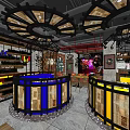 Vibrant Restaurant Interior With Wooden Counters Colorful Seats Decorative Lights And Wall Art