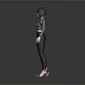 3D Character Model With Checkered Long Sleeve Top And Black Leggings