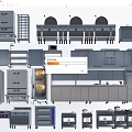 Stainless Steel Commercial Kitchen Equipment With Cabinets Shelves Ovens And Worktables