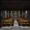 Contemporary Restaurant Interior Design With Wooden Tables Chairs And Floor To Ceiling Windows