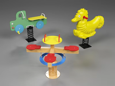 Colorful Kids Playground Equipment With Spring Riders And Spinning Structure 3d model