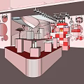 Modern Pink Specialty Store Interior With Geometric Display Counters And Pendant Lights