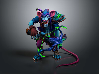 Game Fantasy Rat Monster Character With Purple Blue Skin Glowing Green Elements Sharp Teeth Long Tail 3d model