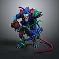 Game Fantasy Rat Monster Character With Purple Blue Skin Glowing Green Elements Sharp Teeth Long Tail