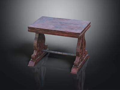 Vintage Dark Wooden Stool With Carved Legs And Smooth Flat Surface 3d model