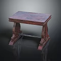 Vintage Dark Wooden Stool With Carved Legs And Smooth Flat Surface