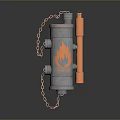 Military Weapon With Flame Logo Metal Body Chain And Orange Handle Design