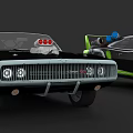 Custom Black Classic Car With Front Grille Headlights And Green Stripe Roof Blue Accessories