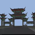 Chinese Ancient Architecture Archway With Green Roof Decorative Eaves And Symmetrical Design