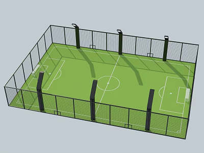 Fenced Soccer Field With Green Grass And White Marking Lines 3d model