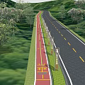 Municipal Road With Bicycle Lane Green Vegetation And Trees