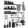 Modern Bathroom Accessories With Towel Racks Soap Bottles Toilet Brushes And Mirrors