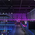 Stylish Bar Lounge With Neon Lighting Stage Performer Geometric Flower Decor And Candlelit Tables