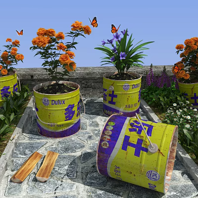 Industrial LOFT potted plant 3d model