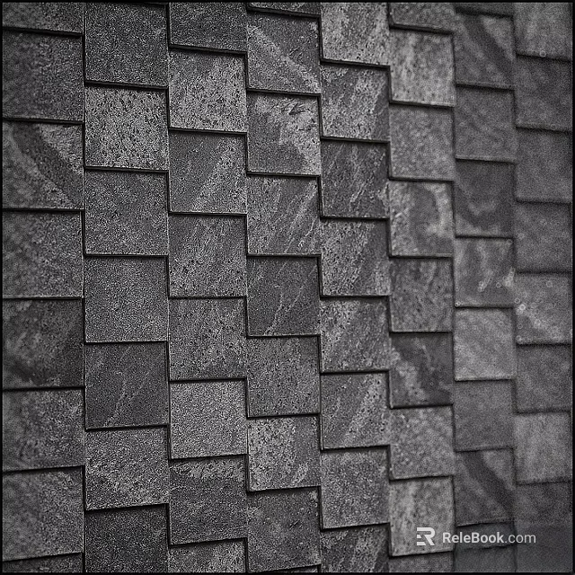 Dark Square Textured Stone Wall Components Arranged In Patterned Design 3d model