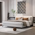 Modern Bedroom Interior With White Double Bed Geometric Wall Decor And Pillows 3d model
