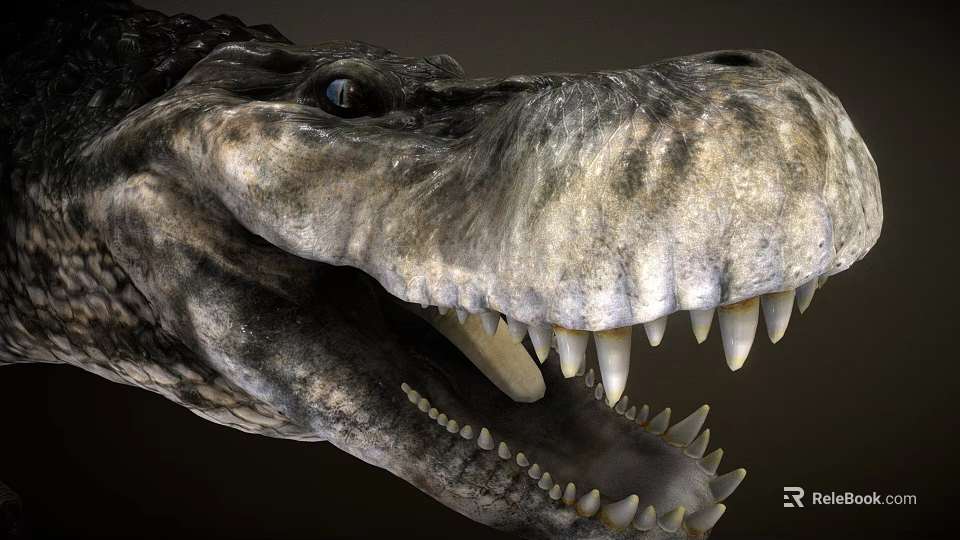 Realistic Crocodile Head Close Up Showing Open Mouth Sharp Teeth And Textured Skin 3d model 