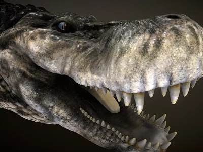 Realistic Crocodile Head Close Up Showing Open Mouth Sharp Teeth And Textured Skin 3d model