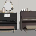 Elegant Musical Instruments And Art Supplies Showcasing Black Pianos Wooden Stools And Music Sheets