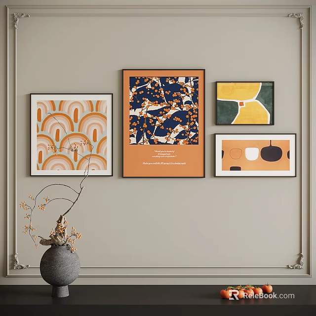 Abstract Paintings Wall Art With Framed Colorful Patterns And Modern Interior Decor 3d model