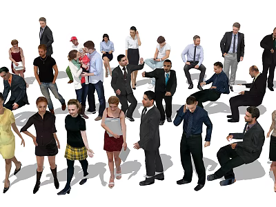 Group of People in Various Poses With Different Casual and Formal Outfits 3d model