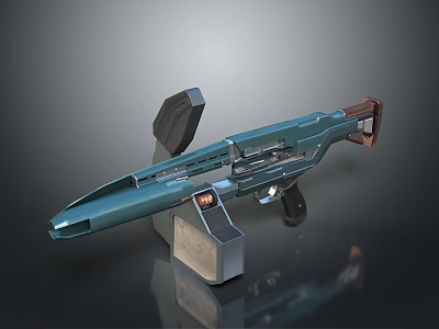 Futuristic Teal Metallic Weapon With Long Barrel Design And Brown Accents 3d model