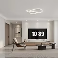 Modern Living Dining Room Interior Design With Circular Lights TV Accent Chair Coffee Table Rug