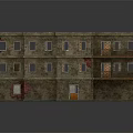 Cartoon Scene With Multi Story Building Damaged Walls Balconies And Flat Roof
