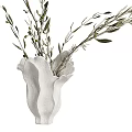 Ruffled White Vase With Olive Branches And Small Olive Fruits Decorative Arrangement