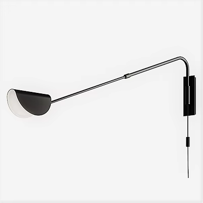 Modern Black Metal Wall Lamp With Long Curved Arm And White Shade 3d model
