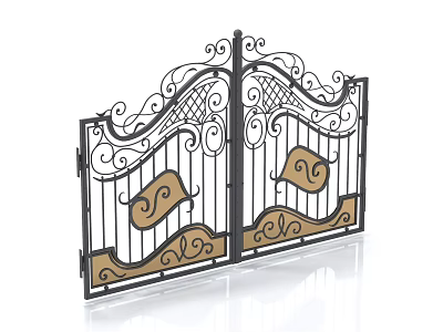 Ornate Wrought Iron Double Gate With Intricate Scroll Design And Decorative Patterns 3d model