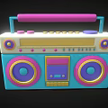 Stylish Colorful Portable Boombox Speaker with Vibrant Blue Pink Design and Round Speakers Handle