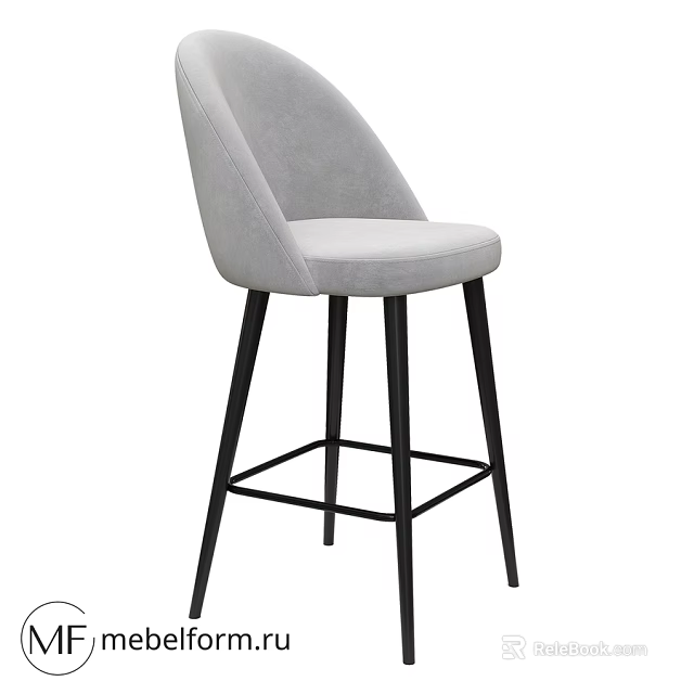 Light Gray Upholstered Bar Stool With Black Metal Legs Modern Design 3d model 
