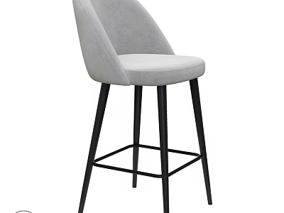 Light Gray Upholstered Bar Stool With Black Metal Legs Modern Design 3d model