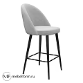 Light Gray Upholstered Bar Stool With Black Metal Legs Modern Design