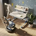 Kids Study Desk And Chair Set With Starry Wall Bookshelf And Potted Plant