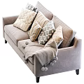 Modern Light Gray Two Seater Sofa With Patterned Cushions And Pom Pom Blanket 3d model