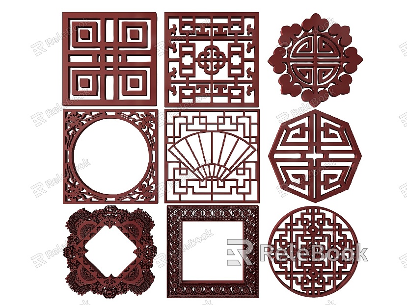 New Chinese Style Flower Lattice Window Carved Hollow Carved Window Corner Carved Gypsum Line Carved Window Pattern Carved model