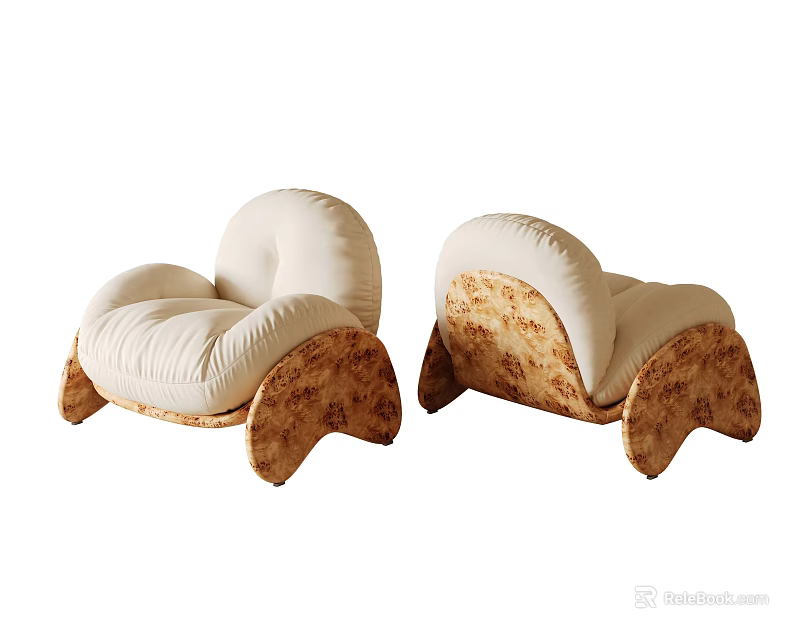 Modern Single Sofa With Ivory Upholstery Rounded Shape And Patterned Base 3d model 
