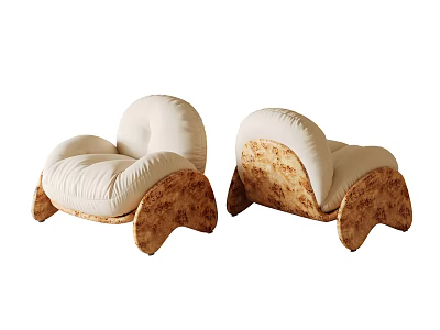 Modern Single Sofa With Ivory Upholstery Rounded Shape And Patterned Base 3d model