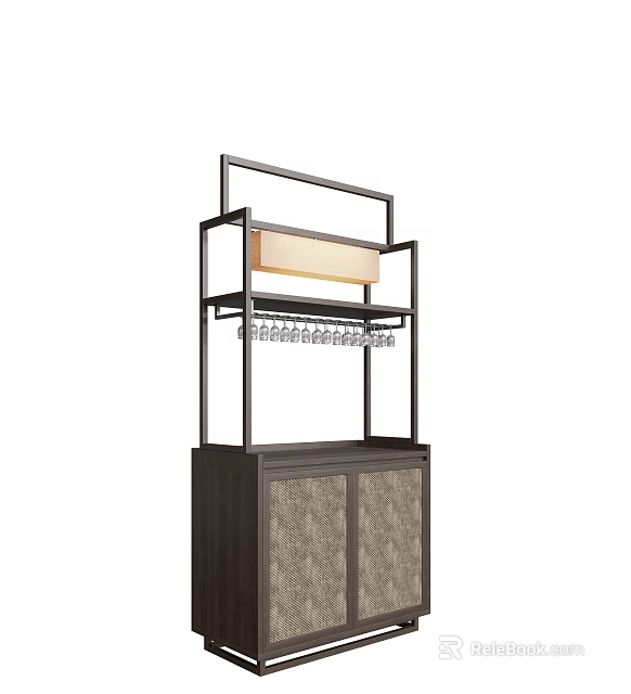Modern Sideboard Cabinet With Metal Frame Multiple Shelves And Woven Storage Doors 3d model 