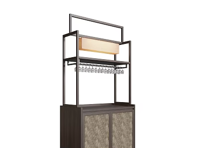 Modern Sideboard Cabinet With Metal Frame Multiple Shelves And Woven Storage Doors 3d model