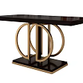 Modern Dining Table With Black Surface And Gold Circular Metal Frame Design