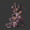 Fox Spirit Female Characters In Pink Traditional Costumes With Various Dance Poses And Flowing Ribbons