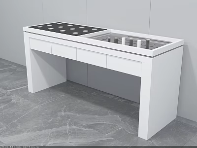 Modern Kitchen White Island Cabinet With Black Countertop Stove Sink And Drawers 3d model