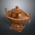 Ornate Carved Brass Sculpture Container With Lid Handles Decorative Edges And Base