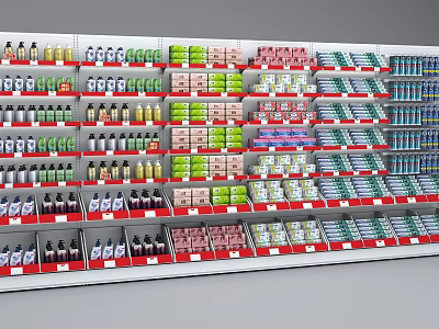Neatly Arranged Retail Display Shelves Filled With Various Colorful Products In Store 3d model