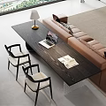Modern Living Room Table And Chairs With Table Lamp Laptop Open Book By Large Windows