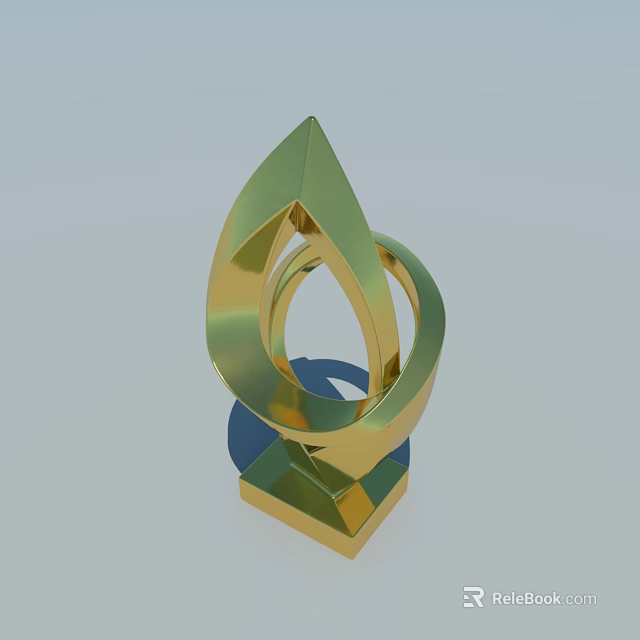 Golden Abstract Geometric Ornament Decoration Set With Shiny Ring And Base 3d model 